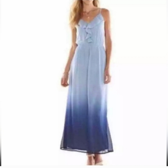 Lauren Conrad Ruffled Sweetheart Neckline Sphaghetti Strap Icy Blue Ombre Dress - Picture 1 of 6
